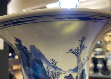 A Chinese blue and white yenyen vase with figures in a landscape, Kangxi