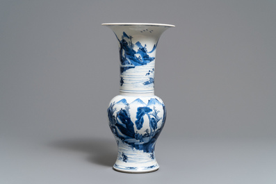 A Chinese blue and white yenyen vase with figures in a landscape, Kangxi