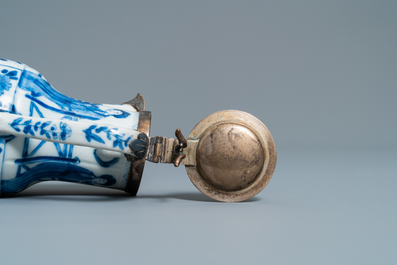 Three Chinese blue and white ewers, a teapot and a metal-mounted vase, Kangxi/Qianlong