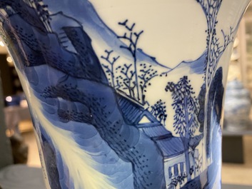 A Chinese blue and white yenyen vase with figures in a landscape, Kangxi