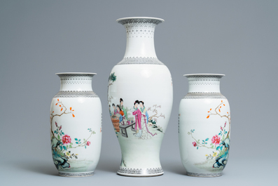 Three Chinese famille rose vases, Republic