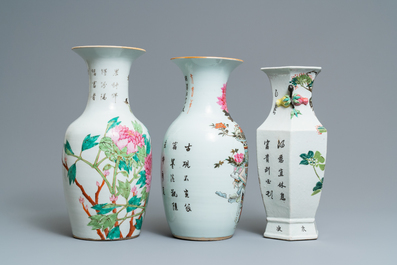 Trois vases en porcelaine de Chine qianjiang cai, 19/20&egrave;me