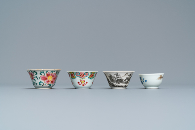 Treize soucoupes et neuf tasses en porcelaine de Chine, Kangxi/Qianlong