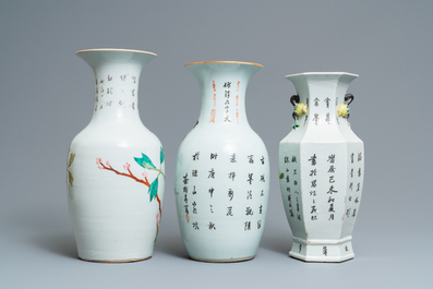 Trois vases en porcelaine de Chine qianjiang cai, 19/20&egrave;me