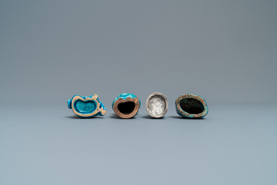 Nine Chinese turquoise-glazed figures and water droppers, Kangxi and later