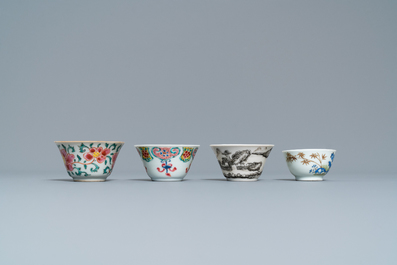 Treize soucoupes et neuf tasses en porcelaine de Chine, Kangxi/Qianlong