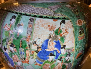 A pair of large Chinese famille verte vases and covers, Kangxi