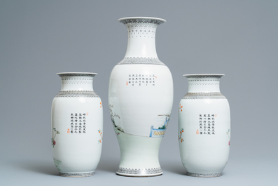 Three Chinese famille rose vases, Republic