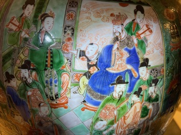 A pair of large Chinese famille verte vases and covers, Kangxi