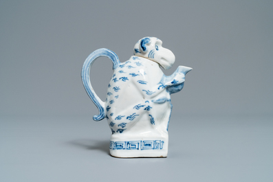 A rare Chinese blue and white monkey-shaped ewer and cover, 19th C.