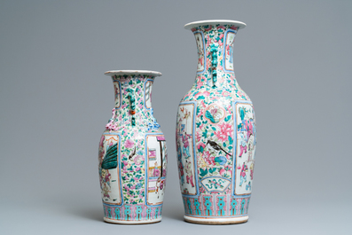 Deux vases en porcelaine de Chine famille rose, 19&egrave;me