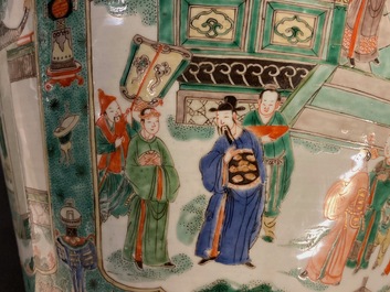 A pair of large Chinese famille verte vases and covers, Kangxi