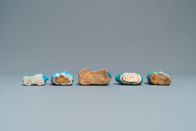 Nine Chinese turquoise-glazed figures and water droppers, Kangxi and later