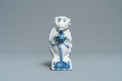 A rare Chinese blue and white monkey-shaped ewer and cover, 19th C.