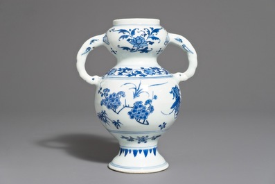 A Chinese blue and white vase with floral design, Transitional period