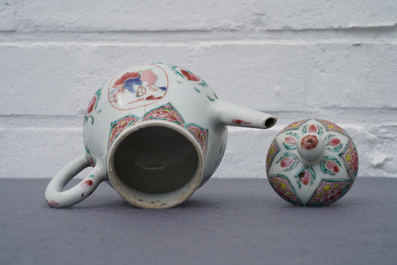 A Chinese famille rose teapot, six saucers and three cups, Yongzheng/Qianlong