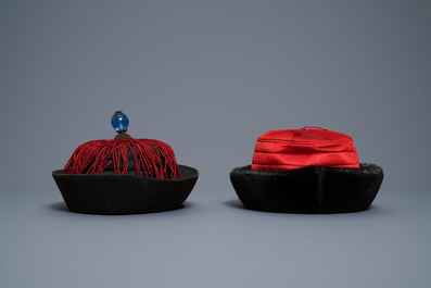 Three Chinese Mandarin officials' court hats, Qing