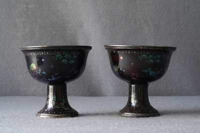 A pair of Chinese lac burgaut&eacute; stem cups, Kangxi