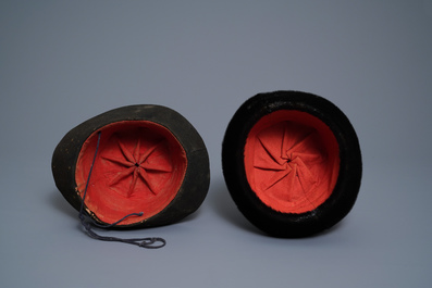 Three Chinese Mandarin officials' court hats, Qing