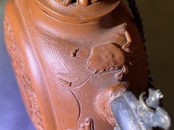 A Chinese silver-mounted reticulated double-walled Yixing stoneware teapot, Kangxi