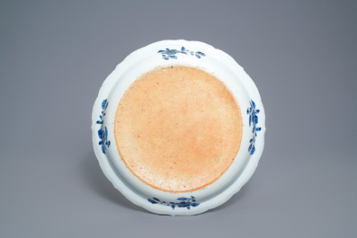 A large Chinese blue and white 'Romance of the Western chamber' dish, Qianlong