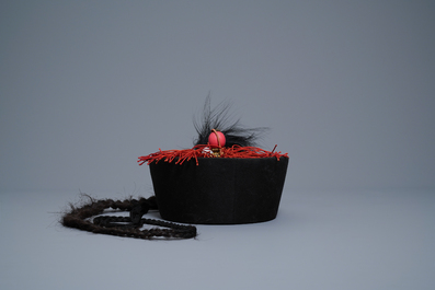 Three Chinese Mandarin officials' court hats, Qing