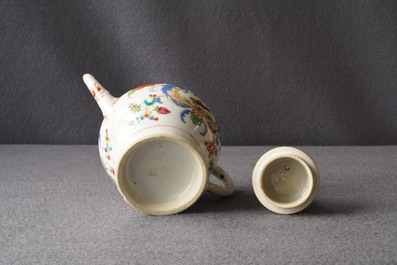 A Chinese famille rose 'Pompadour' teapot and cover, Qianlong