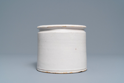 A rare monochrome white Brussels faience albarello, seal mark for Stevens, 1st half 19th C.