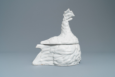 A white faience 'rooster' tureen and cover, France, 19th C.