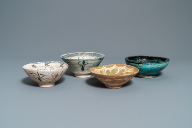 Four various Islamic pottery bowls, Safavid and Raqqa, 14th C. and later