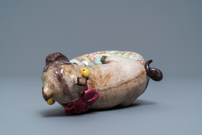 A polychrome Tournai faience model of a pug, 18th C.