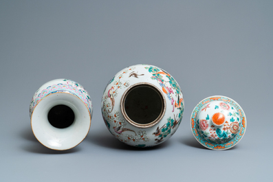 Three Chinese famille rose vases, 19th C.