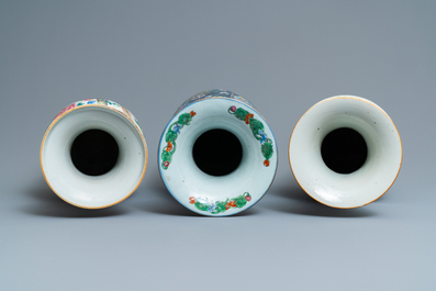 Three Chinese famille rose vases, 19/20th C.