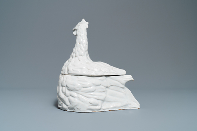A white faience 'rooster' tureen and cover, France, 19th C.