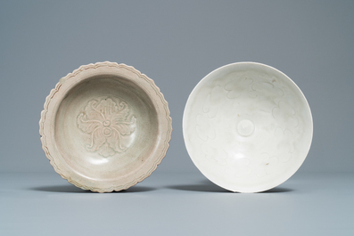 Two Chinese celadon- and qingbai-glazed bowls, Song and Yuan