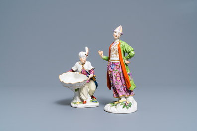 Twee polychrome ori&euml;ntalistische porseleinen figuren, Meissen en Samson, 18/19e eeuw