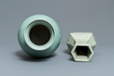 Two Chinese monochrome celadon vases, 19/20th C.