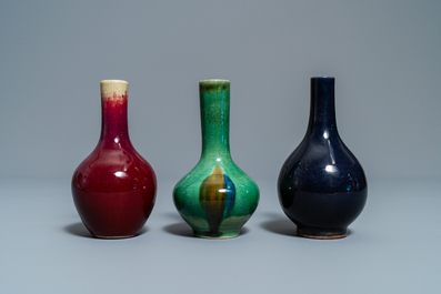 Six Chinese monochrome bottle vases, 18th C. and later