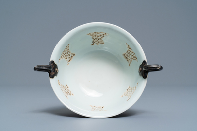 A Chinese silver-mounted blue and white reticulated bowl, Transitional period