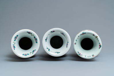 Three Chinese famille rose vases, 19th C.