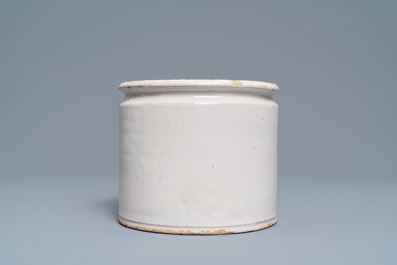 A rare monochrome white Brussels faience albarello, seal mark for Stevens, 1st half 19th C.