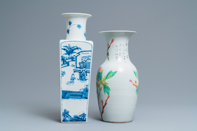 Two Chinese blue and white and qianjiang cai vases, 19/20th C.