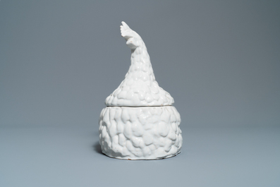 A white faience 'rooster' tureen and cover, France, 19th C.