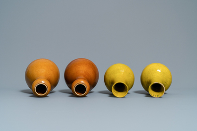 Three pairs of Chinese monochrome vases and a pair of dishes, 19/20th C.