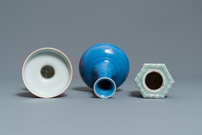 Six Chinese monochrome porcelain wares, 19/20th C.