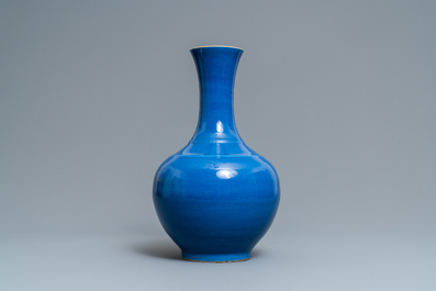 A Chinese monochrome powder blue bottle vase, Guangxu mark and of the period