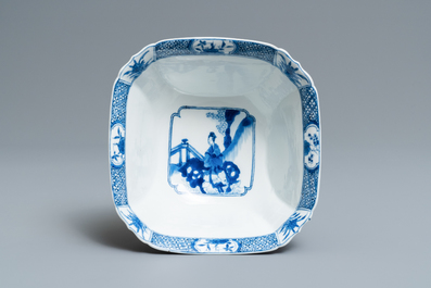 A square Chinese blue and white bowl, Xuande mark, Kangxi