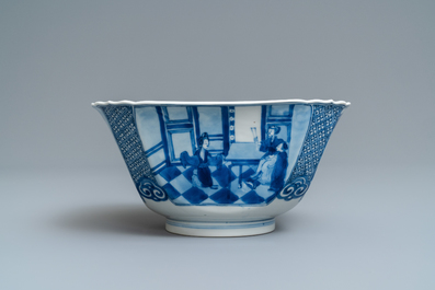 A square Chinese blue and white bowl, Xuande mark, Kangxi