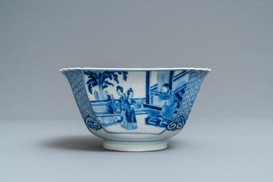 Een Chinese blauw-witte vierkante kom, Xuande merk, Kangxi