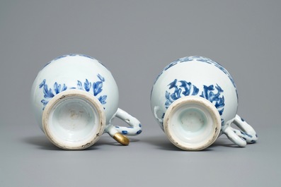 A pair of Chinese blue and white ewers, Transitional period